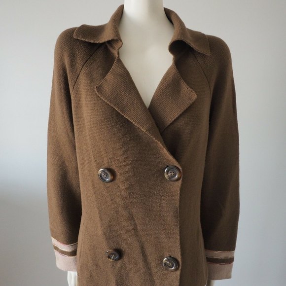 M MISSONI ITALY Long Brown Double Breasted Merino Wool Cardigan Coat Jacket 8 - Picture 6 of 12